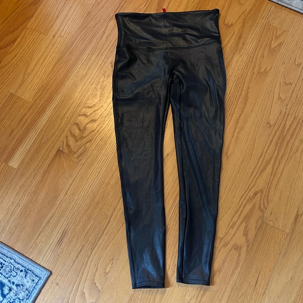 Spanx faux leather leggings black Sz XL